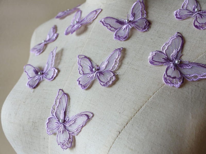 PandD 10PCS Double Layers Butterfly Patches Butterfly Lace Applique Organza Embroidery Sewing for Craft Projects (Lilac) - Image 3